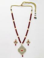 NVR Women's Red Kundan-Studded & Beaded Handcrafted Jewellery Set