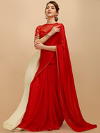 Sangria Red Silk Blend Embroidered Saree