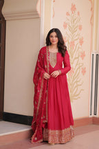 Joban Fashion Pink Georgette Sequence Embroidery Work Kurta Set - Distacart