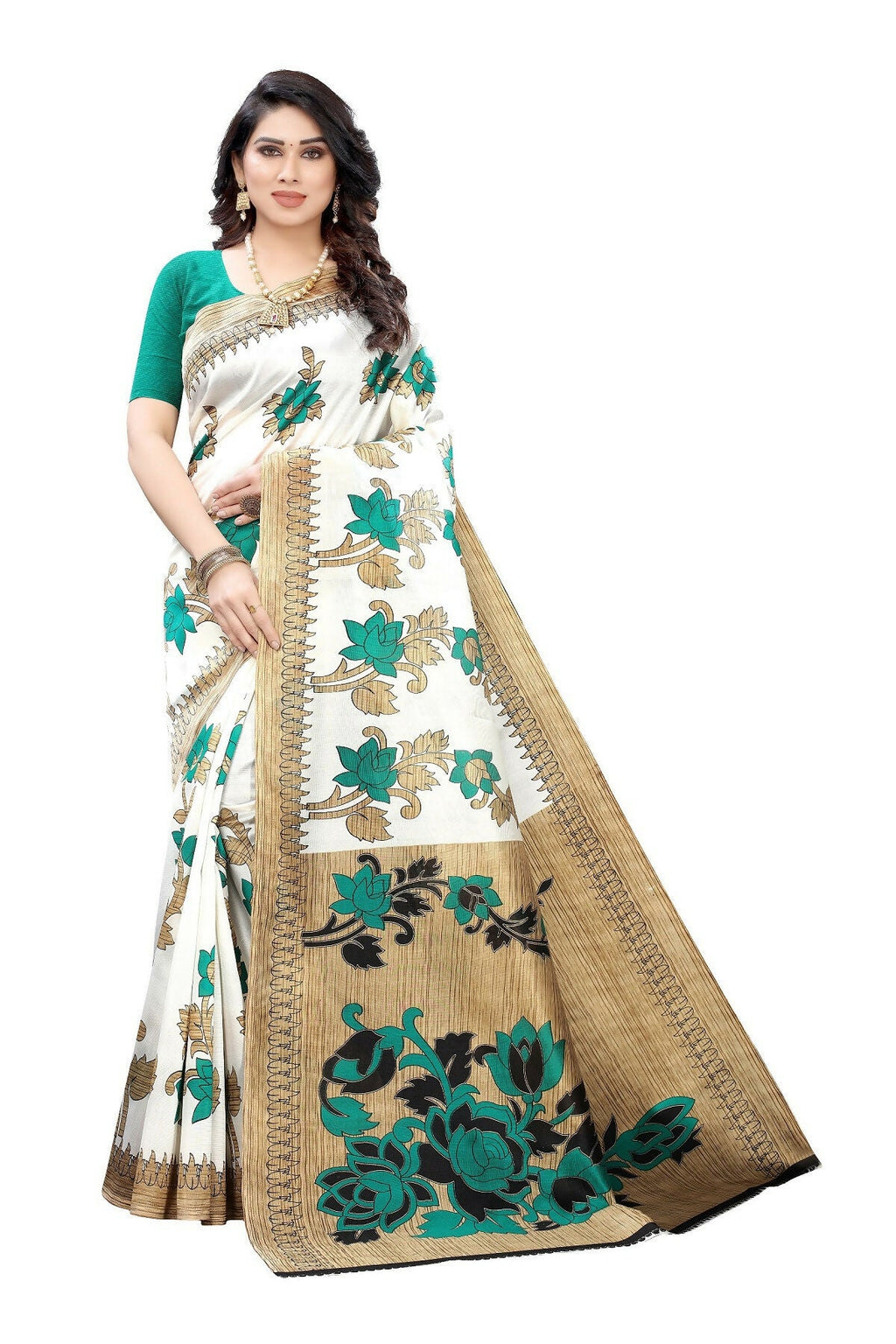 Vamika White Printed Art Silk Saree