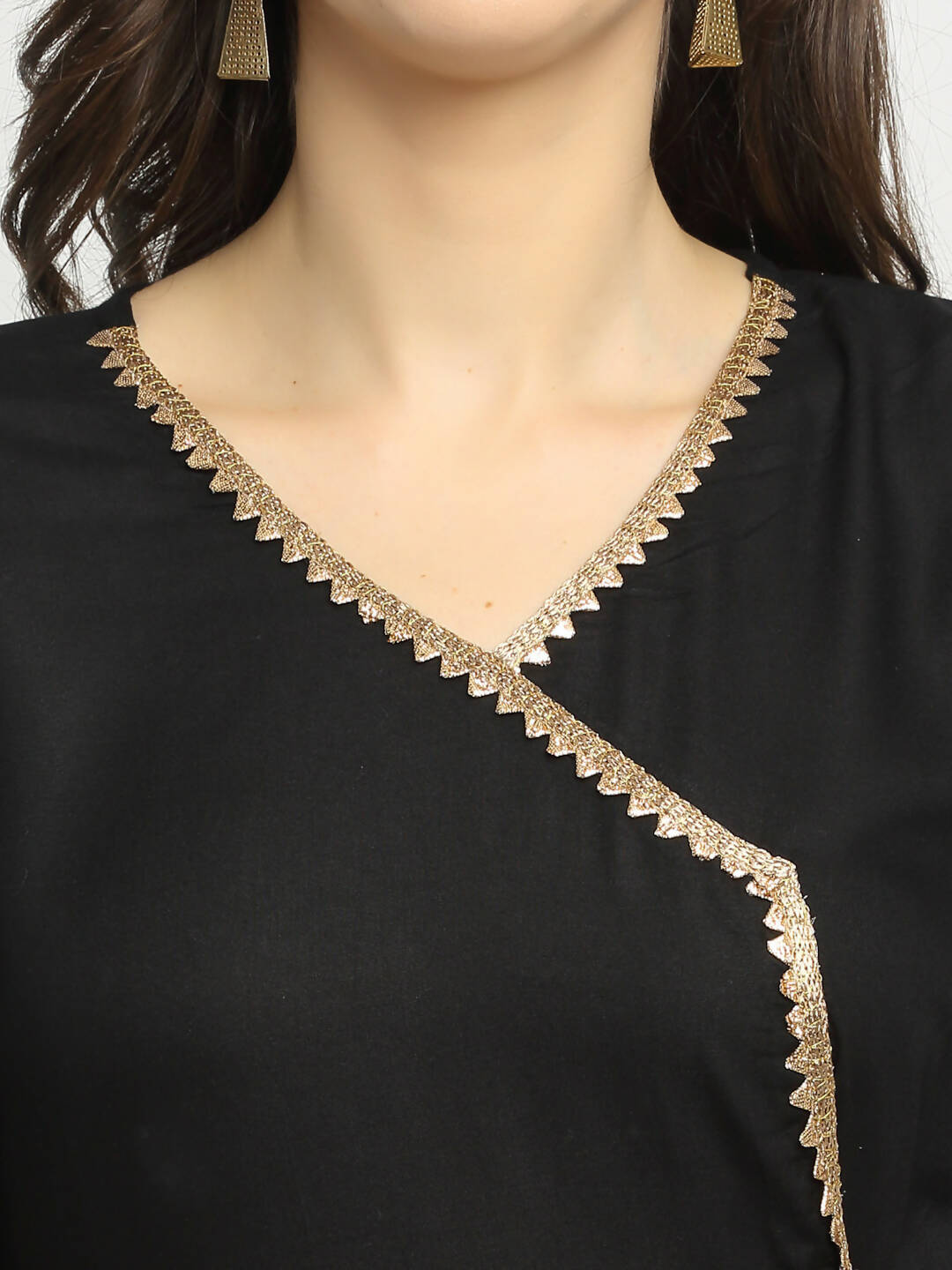 Rudra Bazaar Black Angrakha Style Flared Kurta with Pyjamas & Dupatta - Distacart