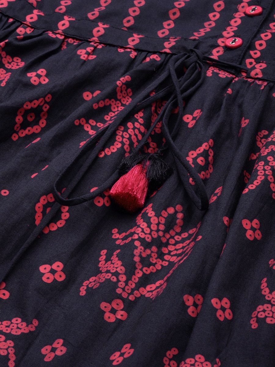 All About You Women Blue & Pink Bandhani Printed Pleated Kurti with Palazzos