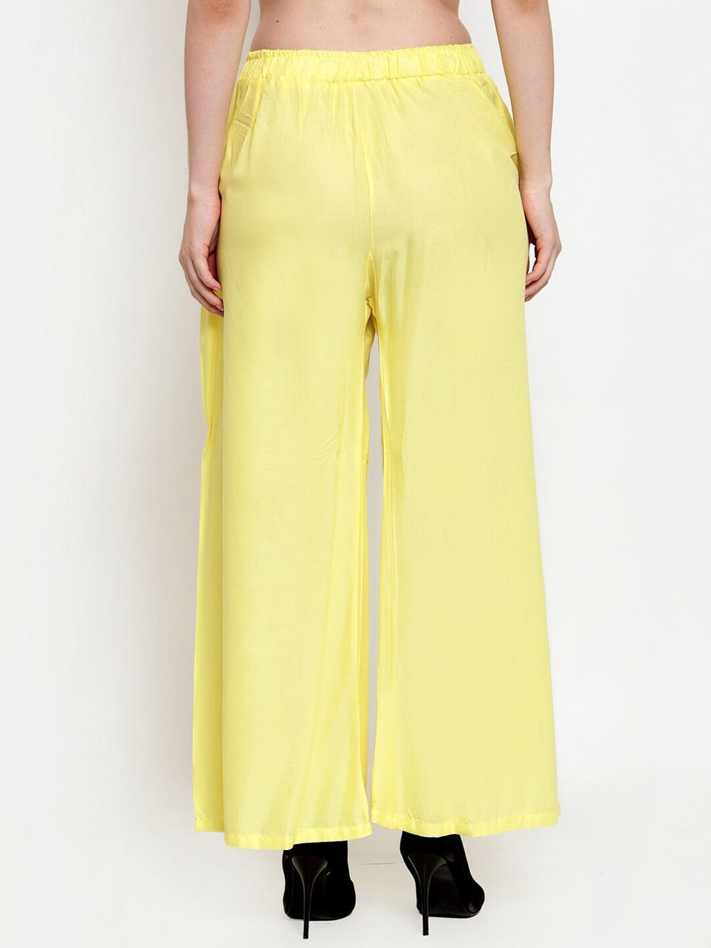 TAG 7 Women Yellow Solid Flared Ethnic Palazzos