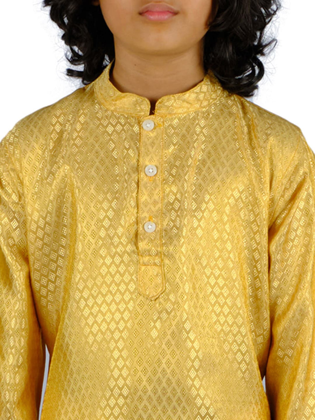 Sethukrishna Boys Gold-Toned Kurta with White Dhoti Pant