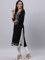 Souchii Women Black Ethnic Motifs Yoke Design Thread Work Kurta - Distacart
