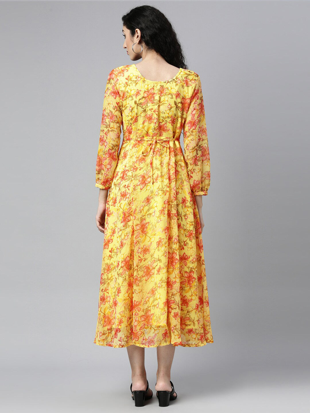 Souchii Floral Chiffon A-Line Midi Dress - Distacart