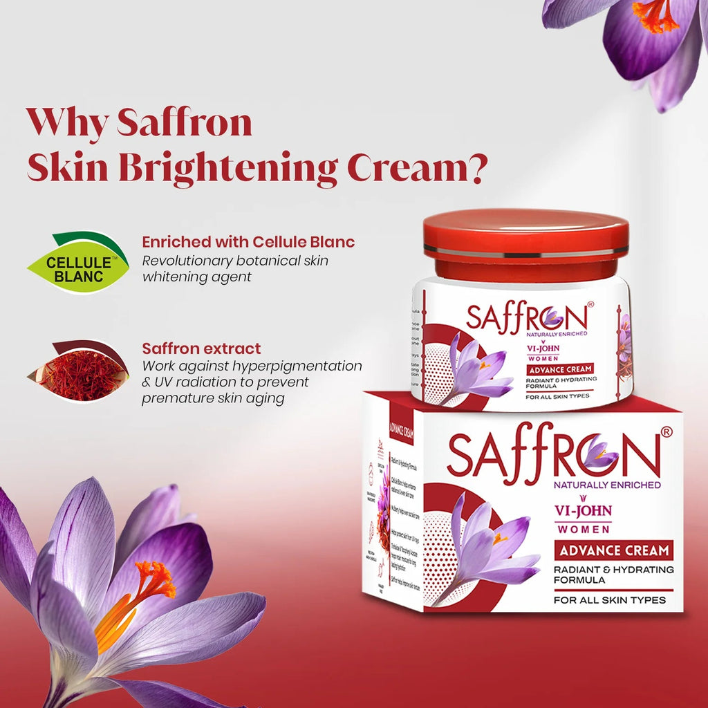 VI-JOHN Women Saffron Advance Skin Fairness Cream with Vitamin E & Mulberry Extracts - Distacart