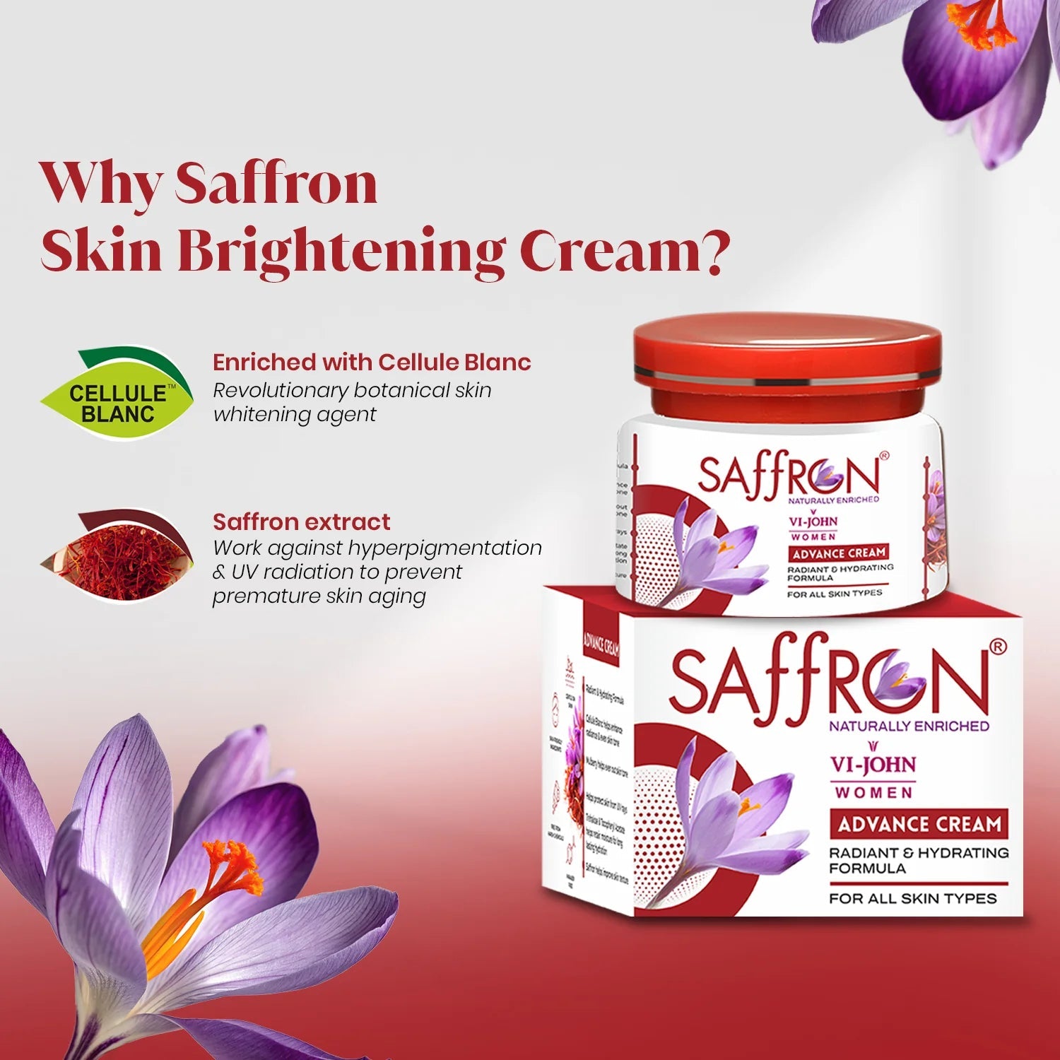 VI-JOHN Women Saffron Advance Skin Fairness Cream with Vitamin E & Mulberry Extracts - Distacart