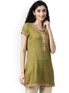 Souchii Olive Green Woven Design Kurta - Distacart