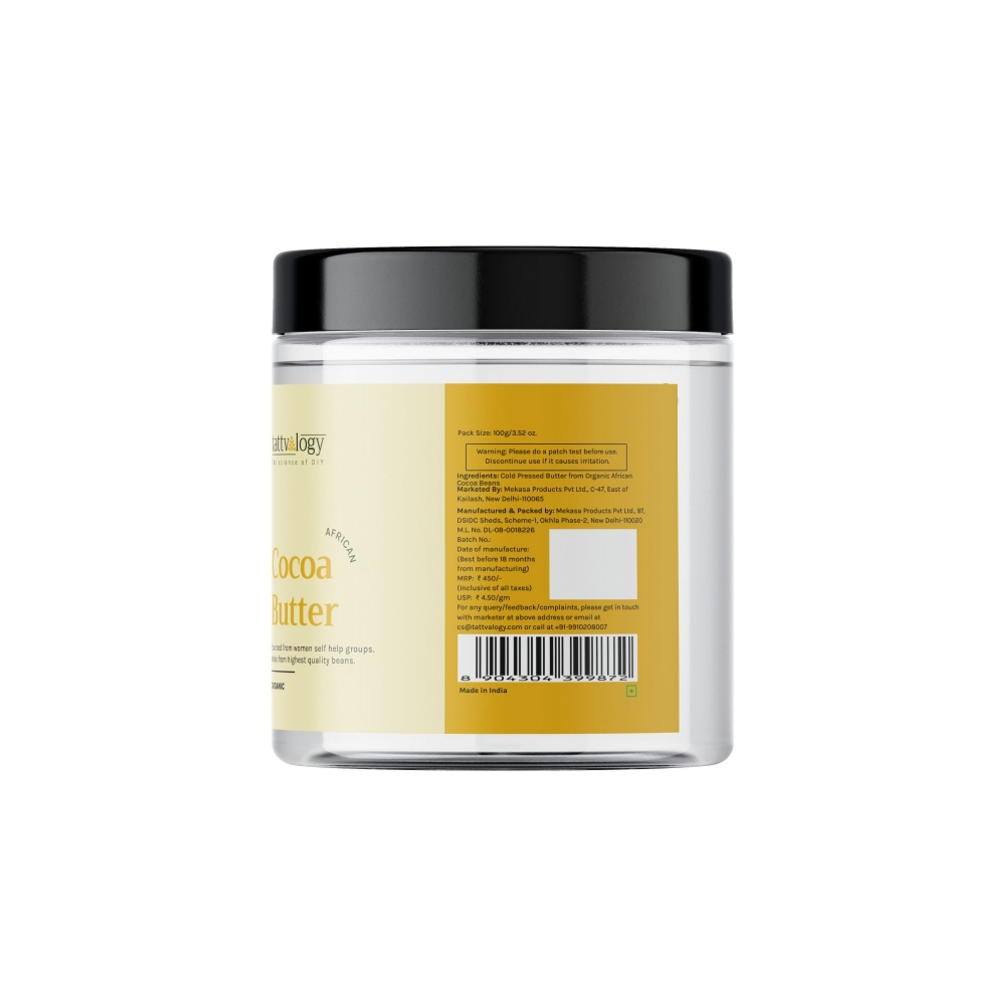 Tattvalogy African Cocoa Butter in Jar Packaging, Raw Unrefined, Body Butter & Moisturizer - Distacart