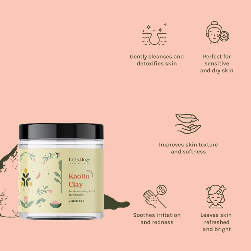 Tattvalogy Kaolin Clay - Fights Acne & Blackheads, Reduces Oily Skin for Clear, Balanced Complexion - Distacart