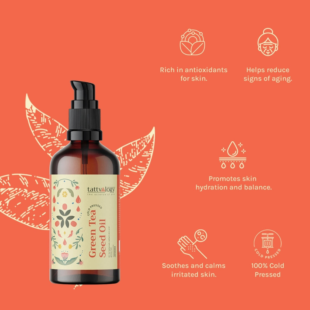Tattvalogy Green Tea Seed Oil - Cold Pressed, Anti - Aging, Known to Boosts Collagen, Youthful Skin - Distacart