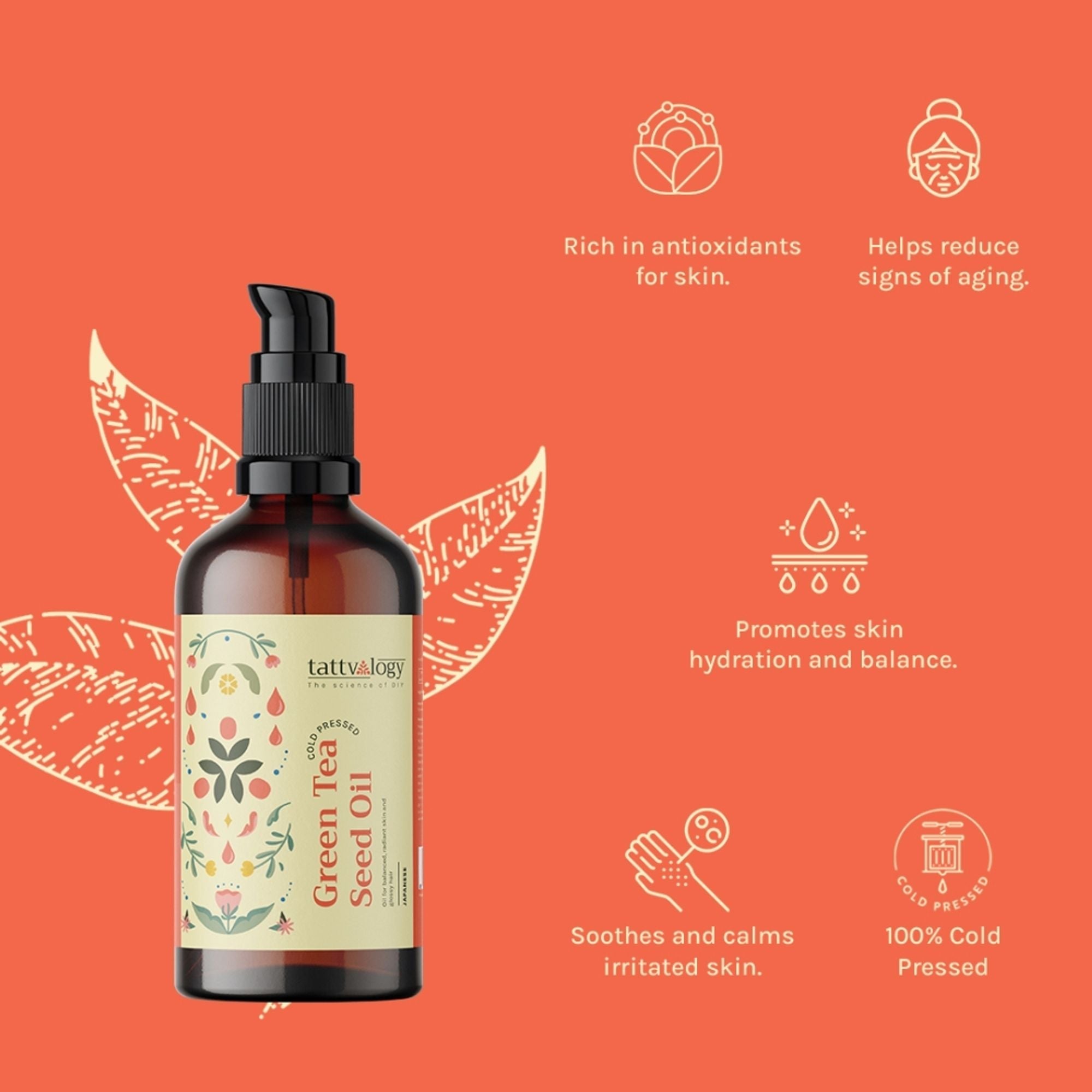 Tattvalogy Green Tea Seed Oil - Cold Pressed, Anti - Aging, Known to Boosts Collagen, Youthful Skin - Distacart