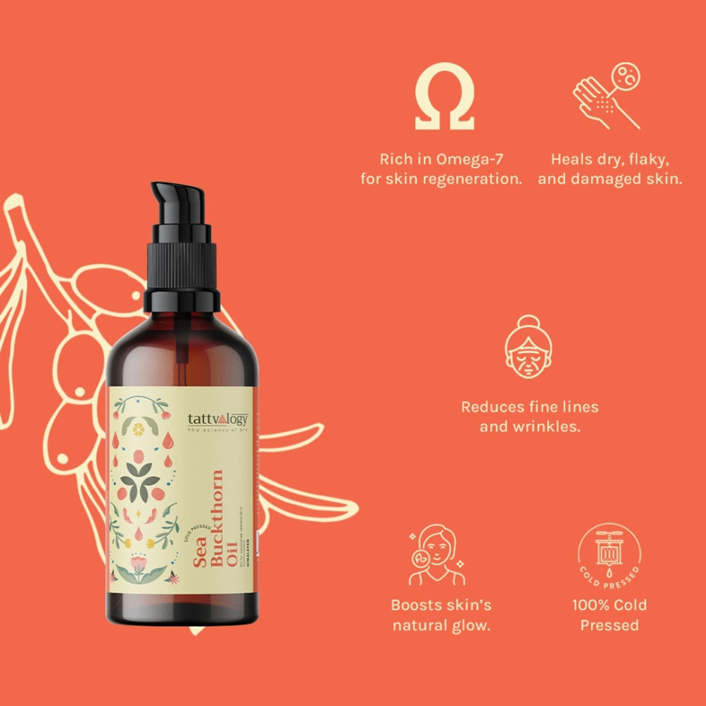 Tattvalogy Himalayan Seabuckthorn Oil - Cold Pressed, Rich in Vitamins E & C, Controls Skin Damage