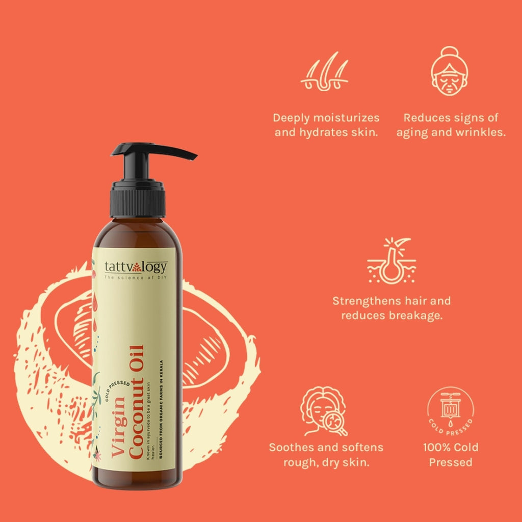 Tattvalogy Virgin Coconut Oil - Organic, Lightweight, Deep Moisturizer for Skin & Healthy Hair Care - Distacart