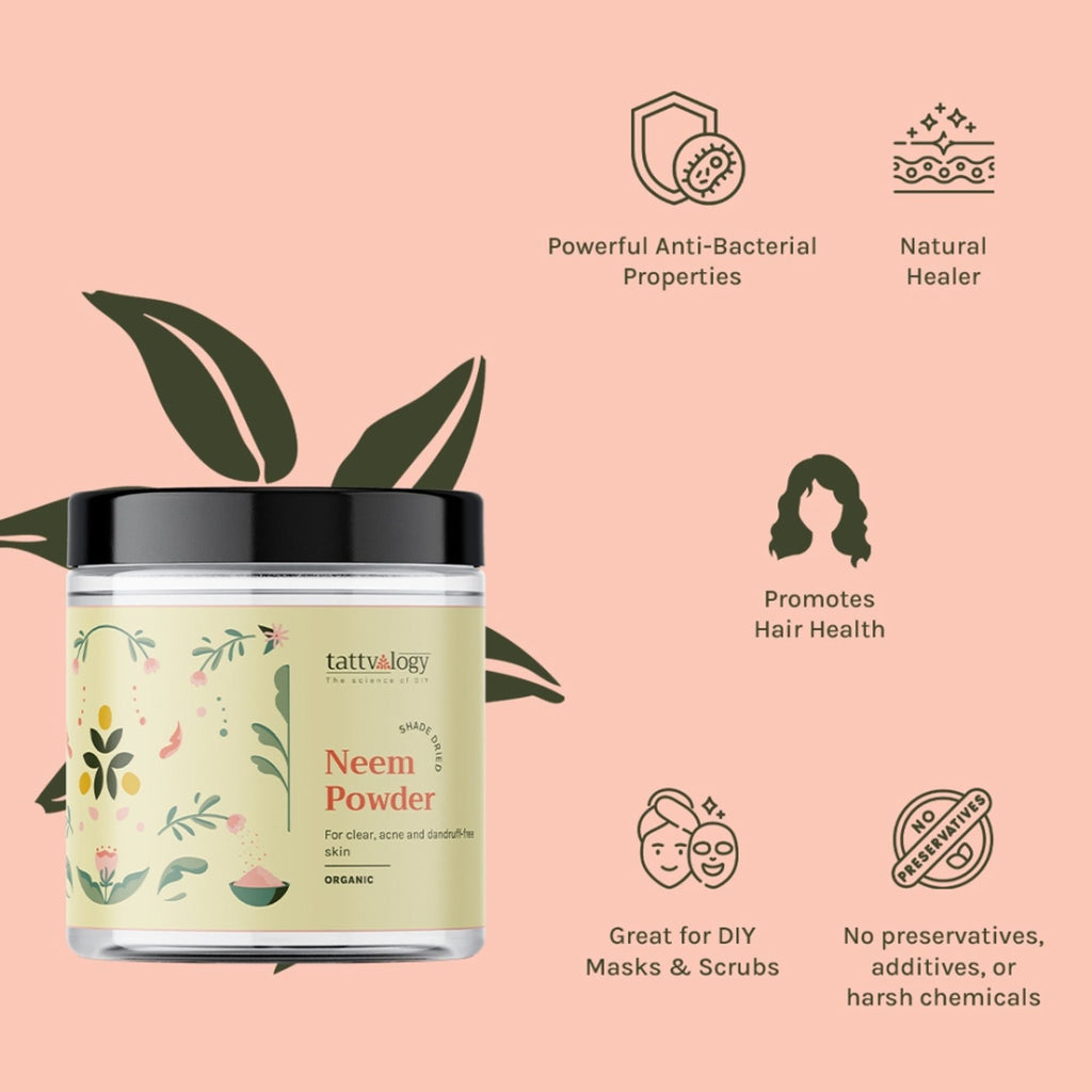 Tattvalogy Organic Neem Powder - Fights Acne & Dandruff, Purifying Face & Hair Mask for Healthy Skin - Distacart