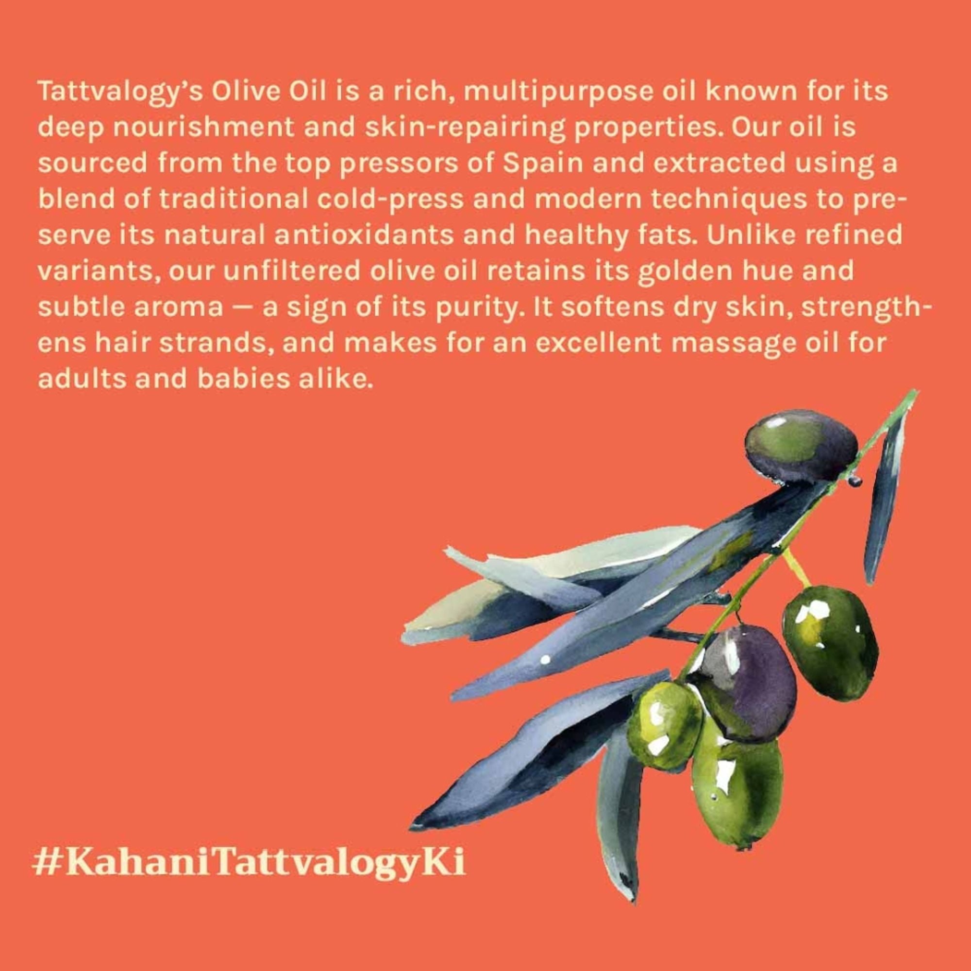 Tattvalogy Hexane -Free Olive Oil -Deeply Nourishing for Healthy Hair & Glowing Skin, all Naturally - Distacart