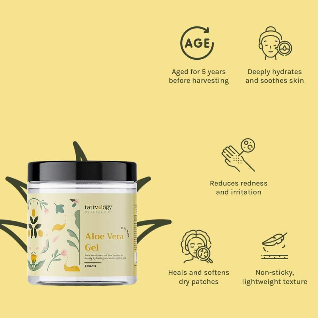 Tattvalogy Aloe Vera Gel - 5 Year Aged, No Glycerine, Preservatives, Color or Fragrance, Fights Acne
