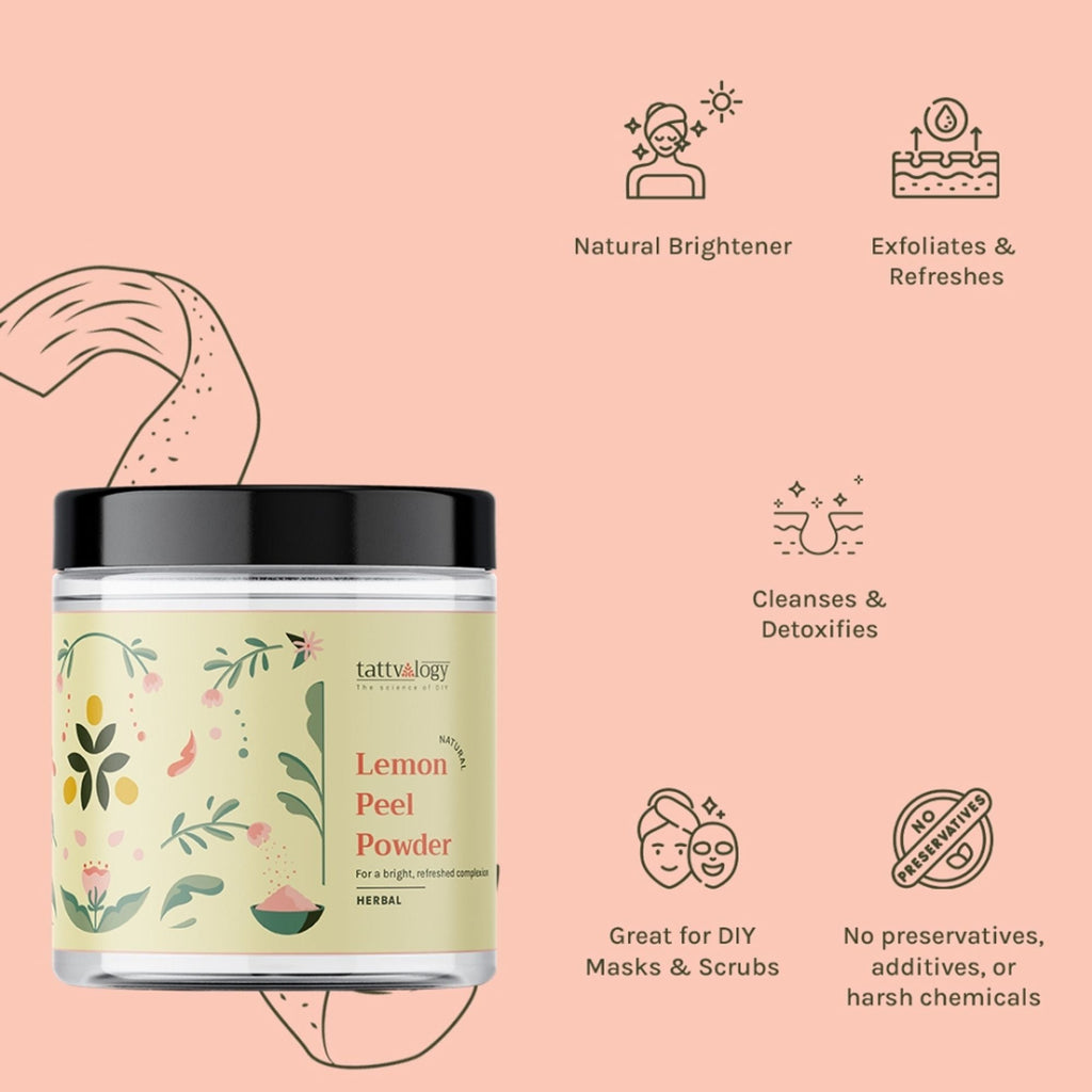 Tattvalogy Lemon Peel Powder - Vitamin-C Rich, Brightens Skin Tone & Reduces Pigmentation Naturally