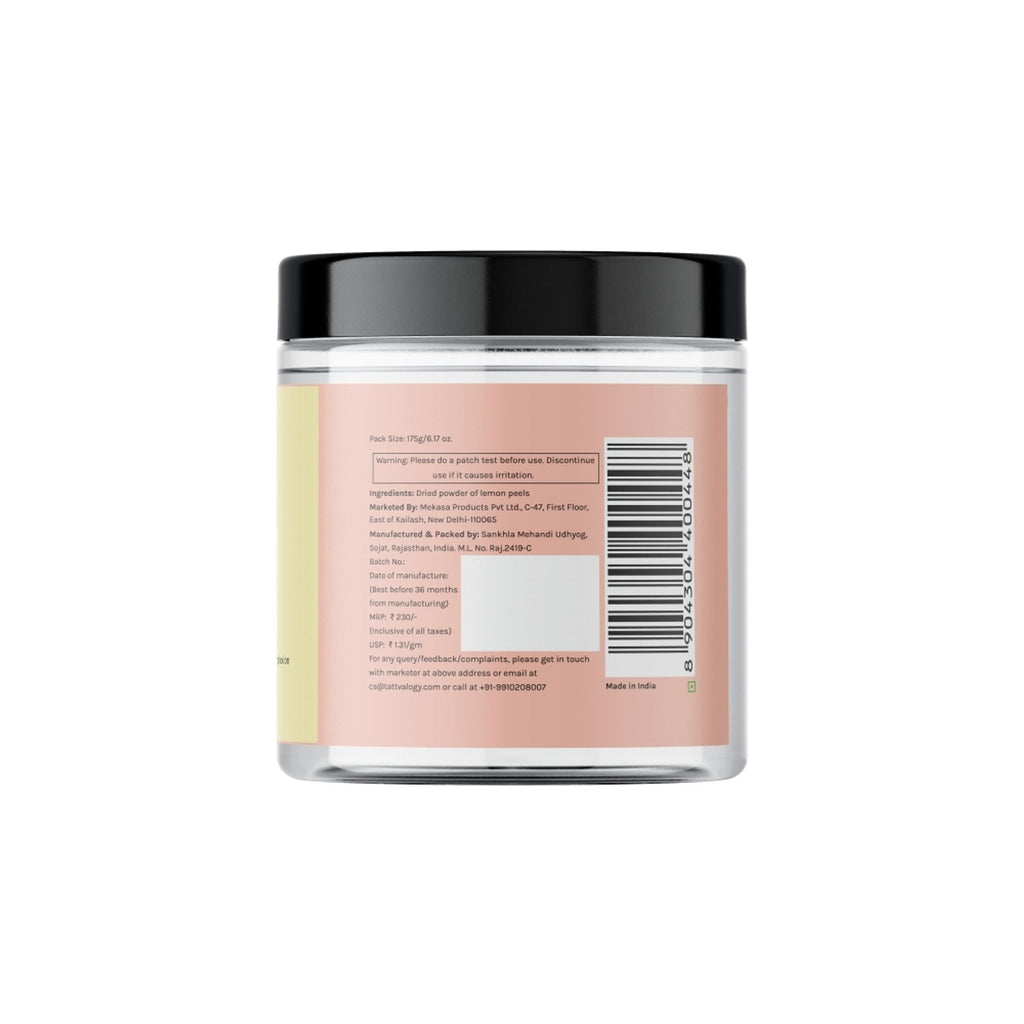 Tattvalogy Lemon Peel Powder - Vitamin-C Rich, Brightens Skin Tone & Reduces Pigmentation Naturally
