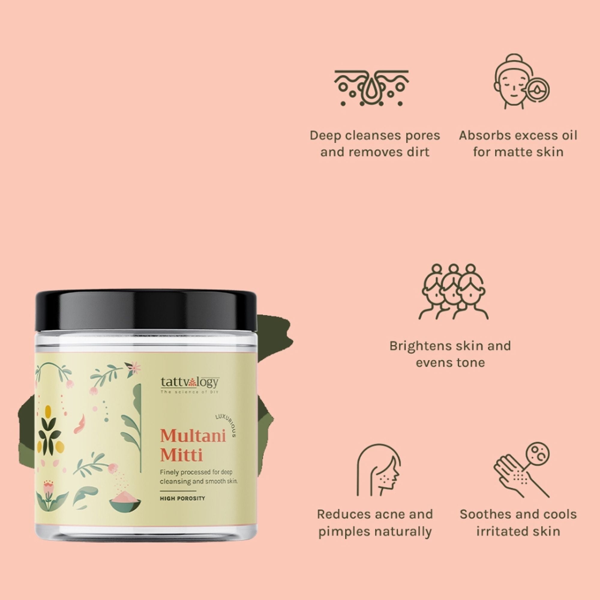 Tattvalogy Multani Mitti Powder - Fuller’s Earth, Low Silica, High Dirt Pulling for All Skin Types - Distacart