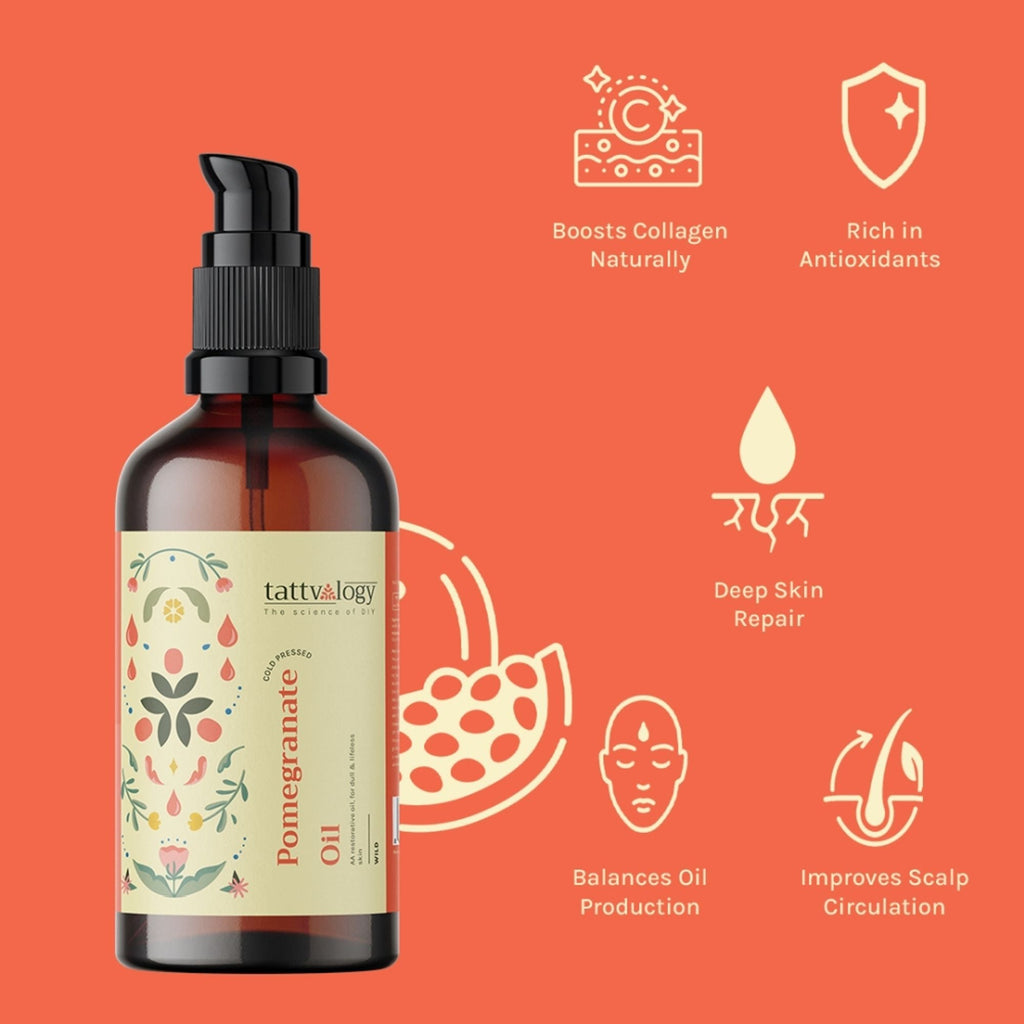 Tattvalogy Cold Pressed Pomegranate Oil - Fights Dark Spots, Hydrates & Boosts Collagen for Youth