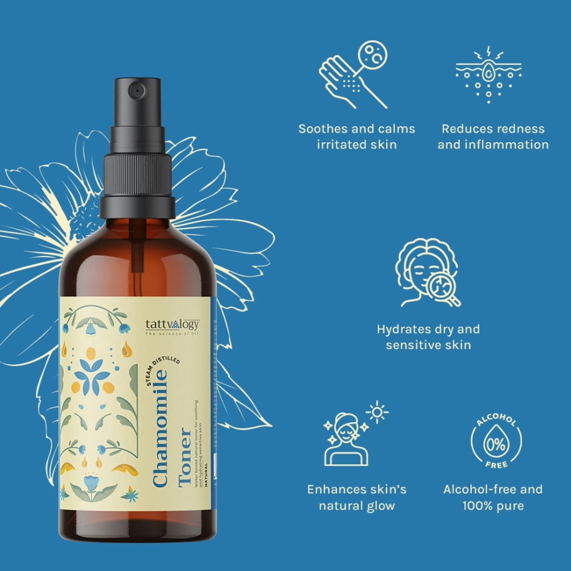 Tattvalogy Chamomile Hydrosol - Calming Antioxidant Floral Mist for Soothing, Glowing Skin Care