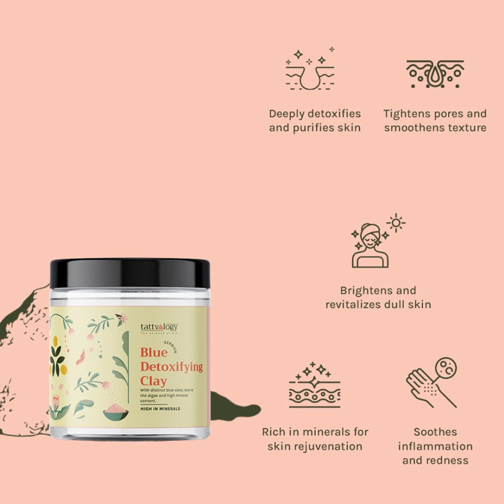 Tattvalogy Serbian Blue Clay - Detoxifies, Purifies Pores & Restores Glow for Balanced, Healthy Skin - Distacart