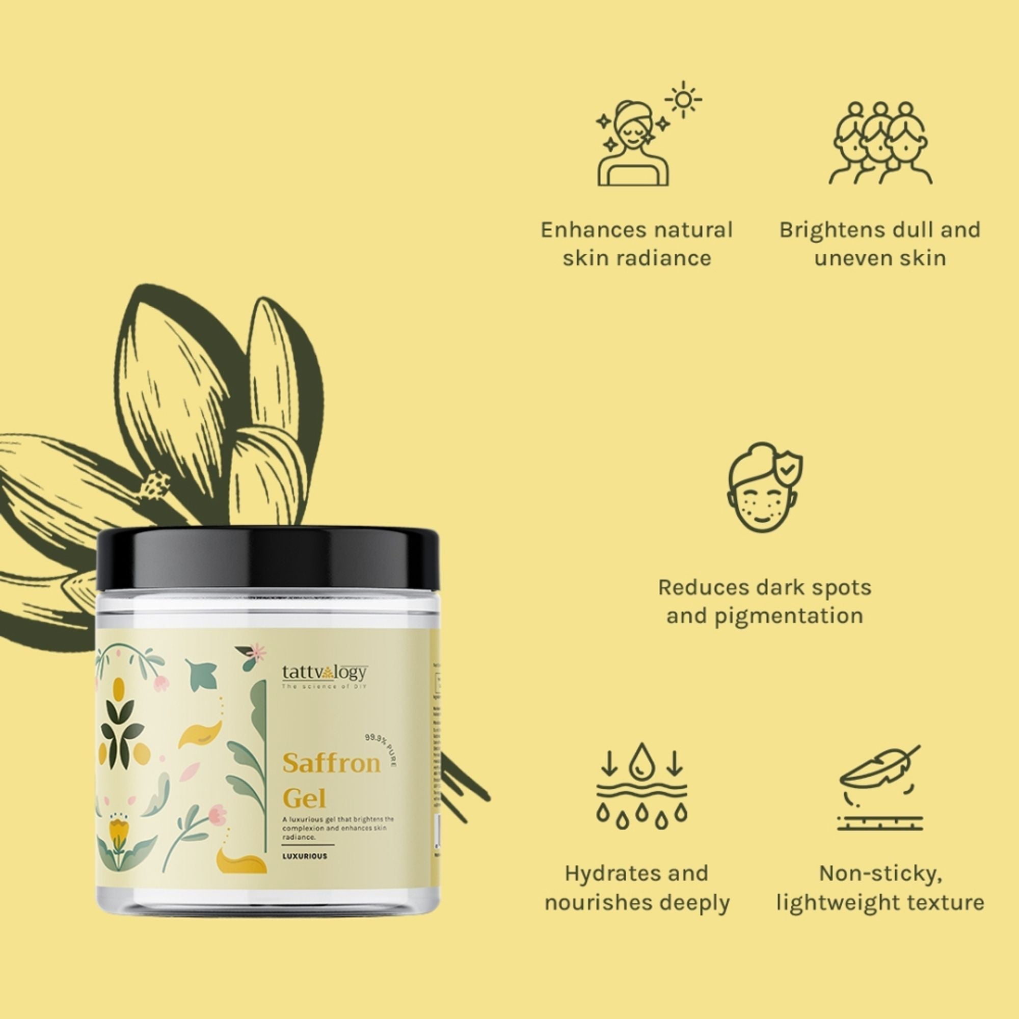 Tattvalogy Luxurious Saffron Gel - Pure Saffron, Brightens Skin, Reduces Pigmentation & Adds Glow
