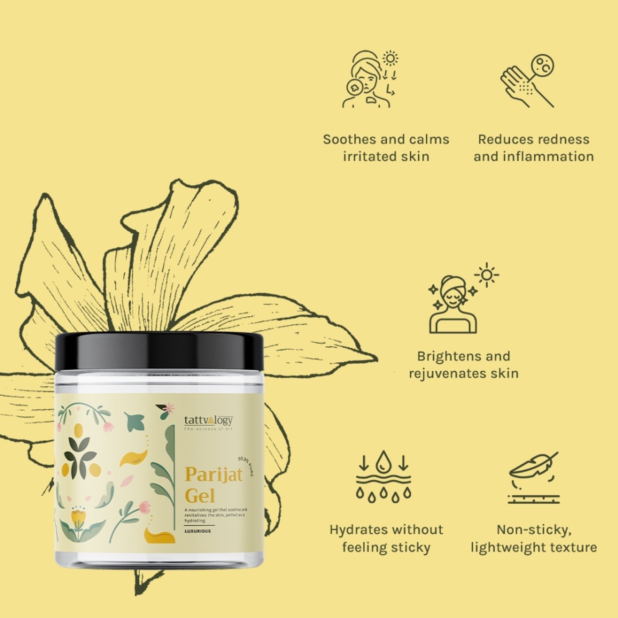 Tattvalogy Parijat Gel - Soothes Skin, Reduces Acne & Pigmentation for a Clear, Radiant Complexion - Distacart