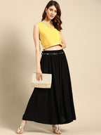 TAG 7 Women Black Solid Flared Palazzos