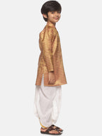 Sethukrishna Boys Golden & White Ethnic Motifs Printed Kurta with Dhoti Pants