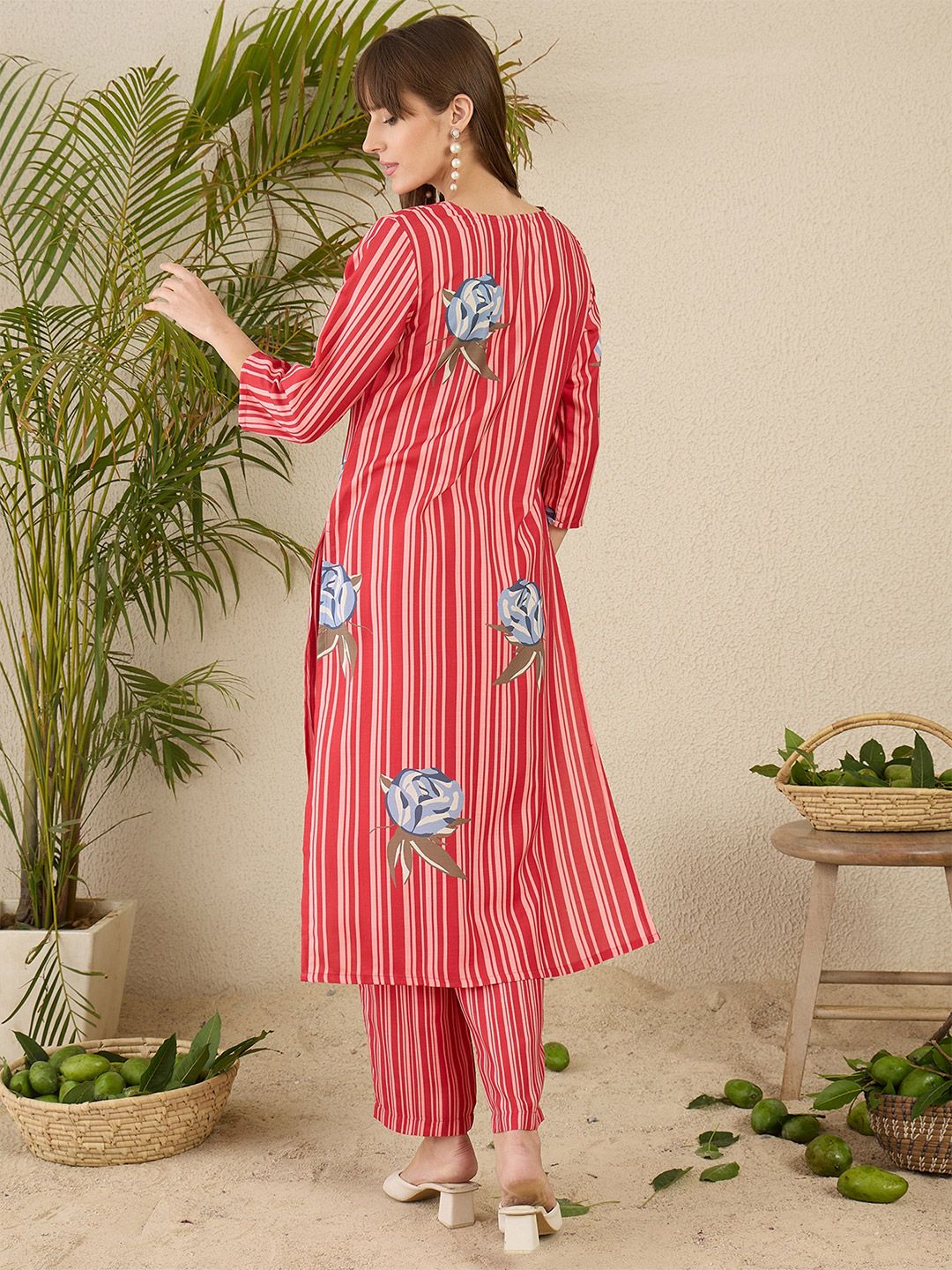 Indo Era Women Solid V-Neck Regular Kurta with Trousers - Distacart