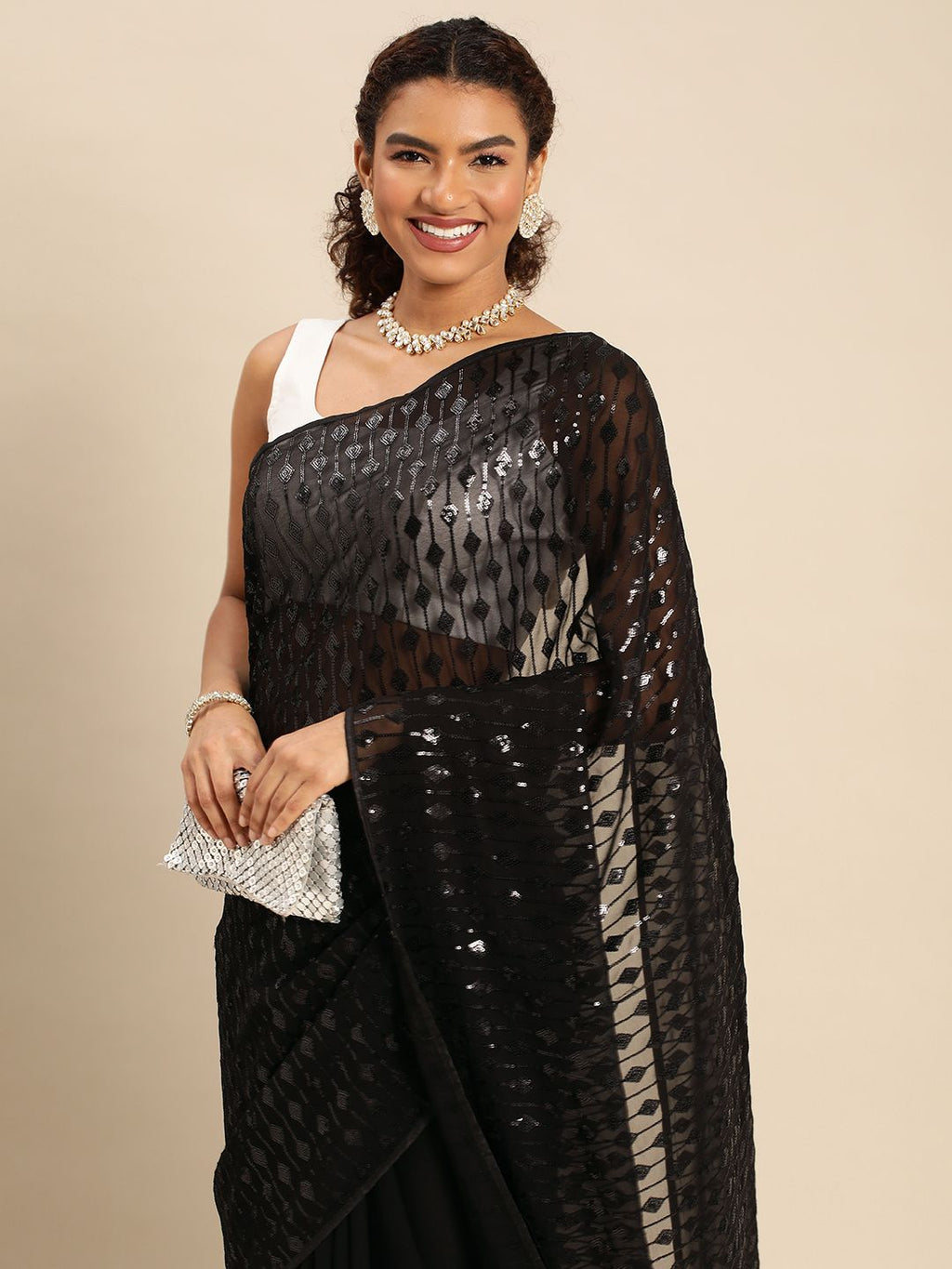 kasee Embellished Sequinned Pure Georgette Saree - Distacart
