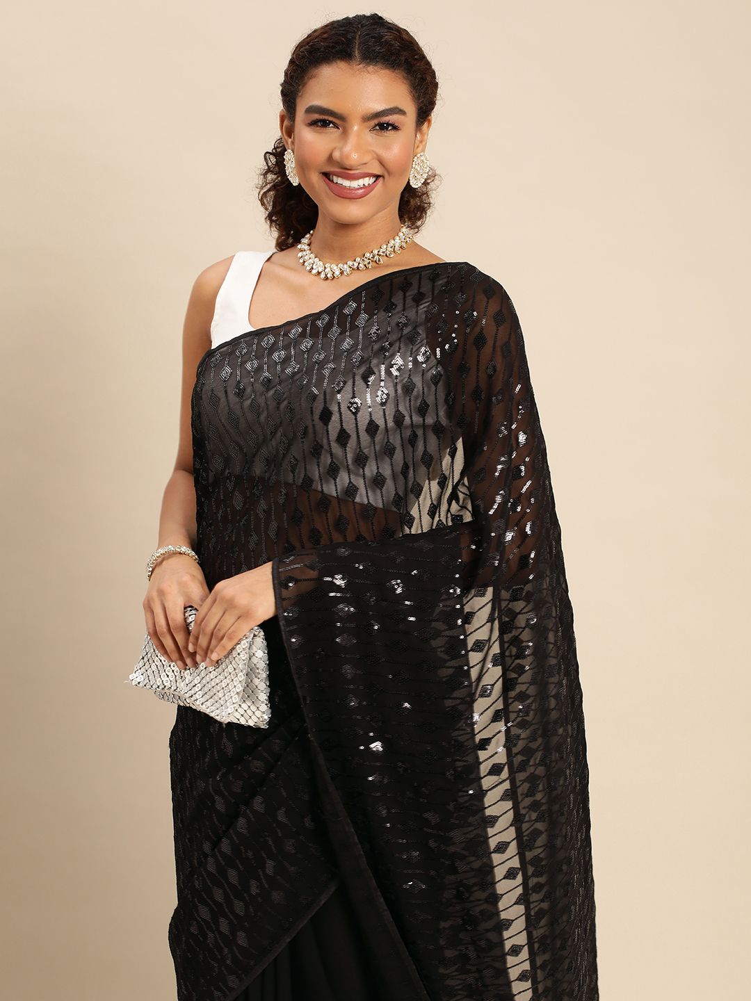 kasee Embellished Sequinned Pure Georgette Saree - Distacart