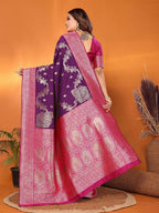 Joban Fashion Banarasi Plum Woven Soft Silk Saree - Distacart