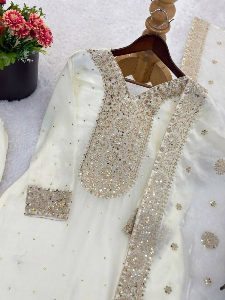 Teeya Creation White Color Fendy Silk Embroidery Work Wedding Wear Salwar Suit - Distacart