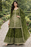 Teeya Creation Green Color Chinon Silk Wedding Wear Trending Palazzo Set - Distacart
