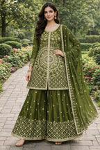 Teeya Creation Green Color Chinon Silk Wedding Wear Trending Palazzo Set - Distacart
