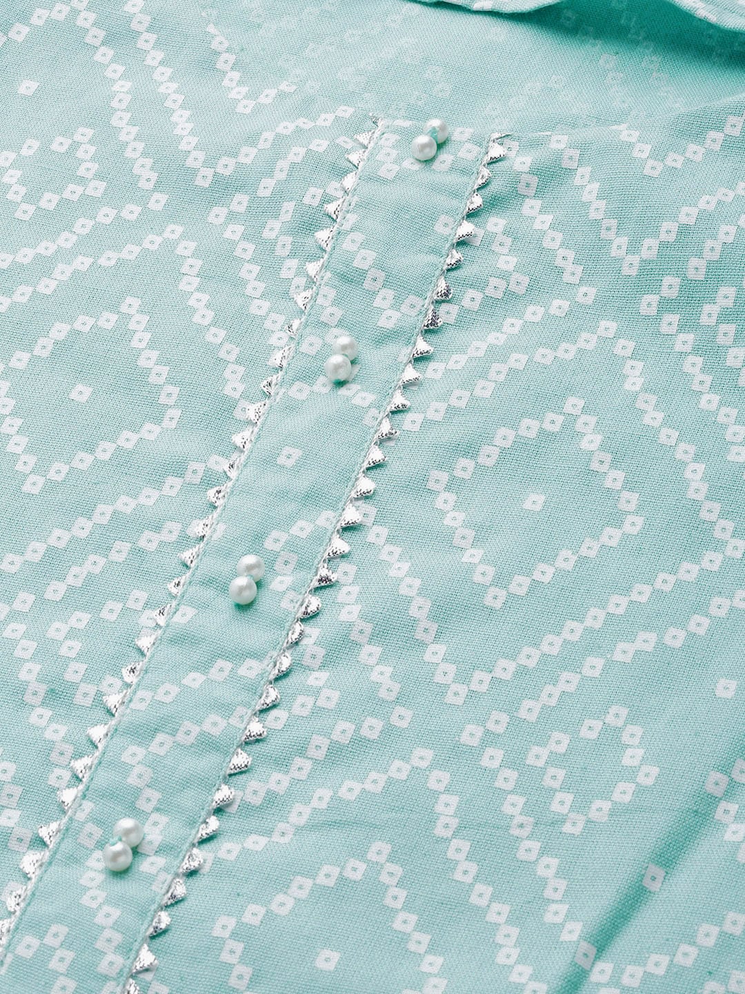 HERE&NOW Women Green & White Bandhani Print Straight Kurta