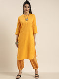 Sangria Women Yellow & Black Pure Cotton Kurta with Salwar