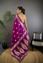 Joban Fashion Banarasi Purple Woven Soft Silk Saree - Distacart