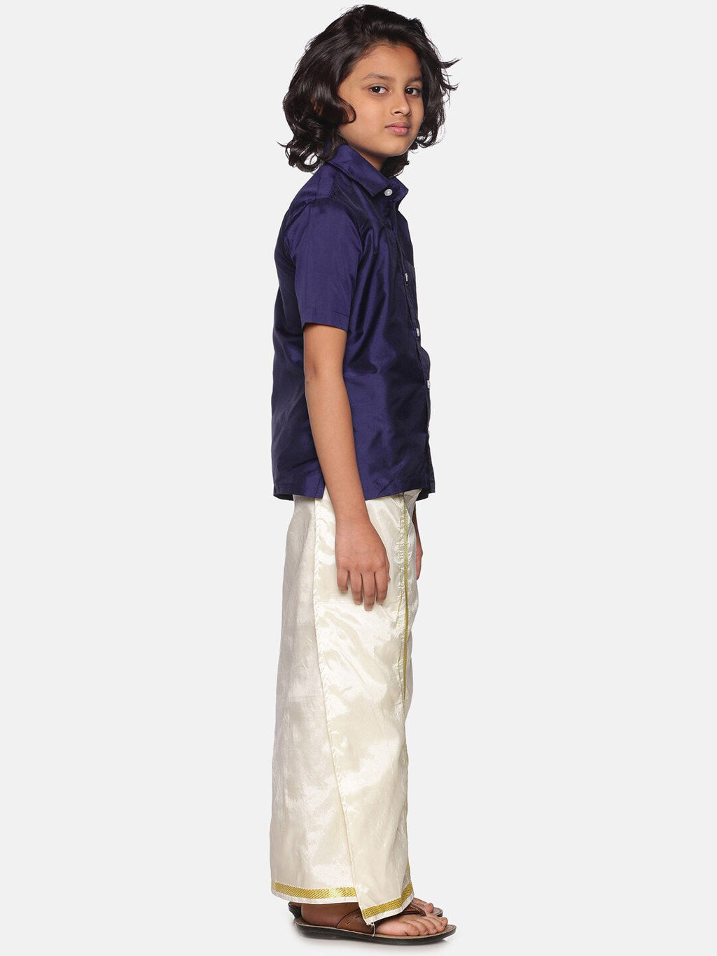 Sethukrishna Navy Blue & White Shirt with Dhoti For Boys