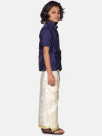 Sethukrishna Navy Blue & White Shirt with Dhoti For Boys
