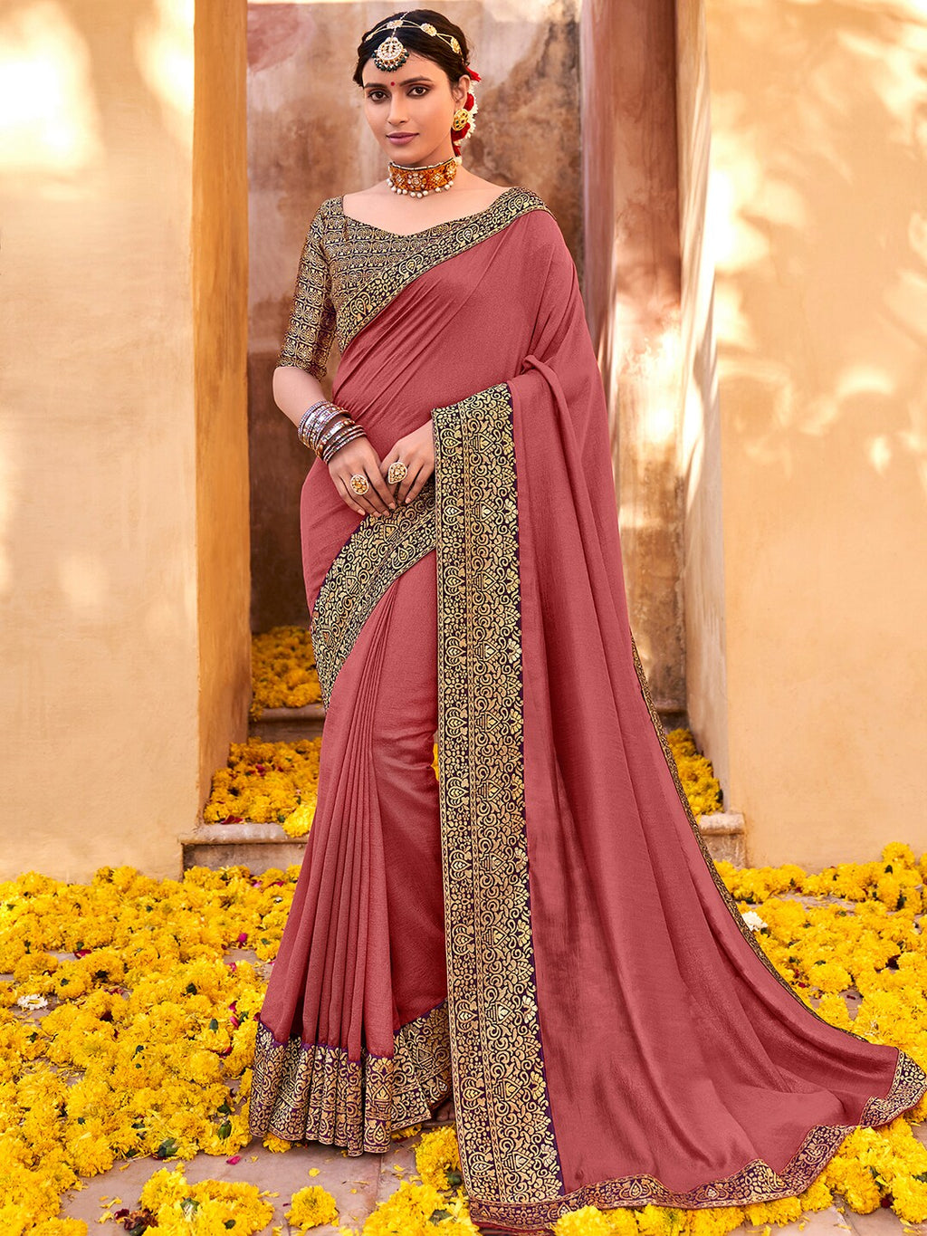 Saree Mall Zari Mauve & Purple Silk Blend Sarees