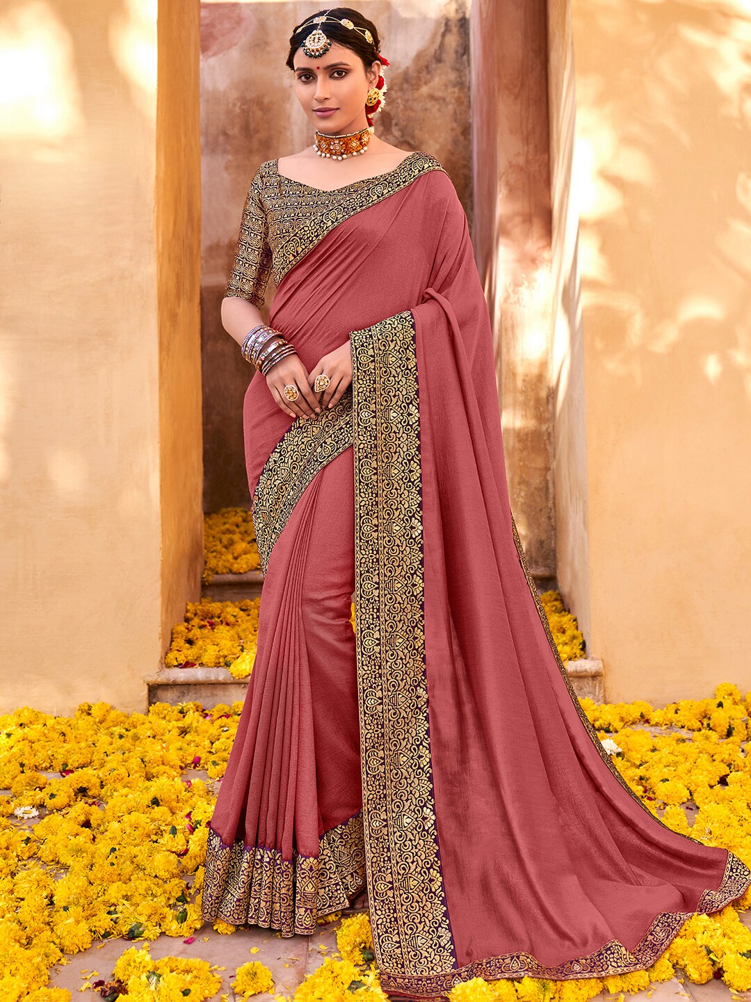 Saree Mall Zari Mauve & Purple Silk Blend Sarees