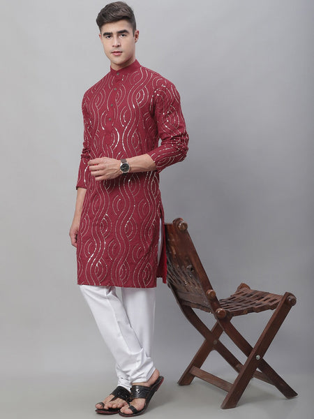 Sojanya Ethnic Motifs Embroidered Sequinned Pure Cotton Kurta