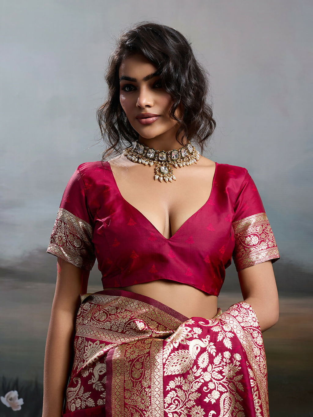 Shree Shyam Fashion Maroon Silk Blend Saree - Distacart