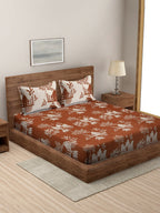 Rajasthan Decor Rust & Cream Printed Cotton 160 TC King Bedsheet with 2 Pillow Covers
