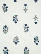 Rajasthan Decor Cream-Coloured & Blue Ethnic Motifs 180 TC Cotton 1 King Bedsheet with 2 Pillow Covers